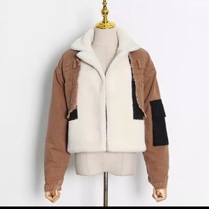 Patchwork denim jacket - coffee